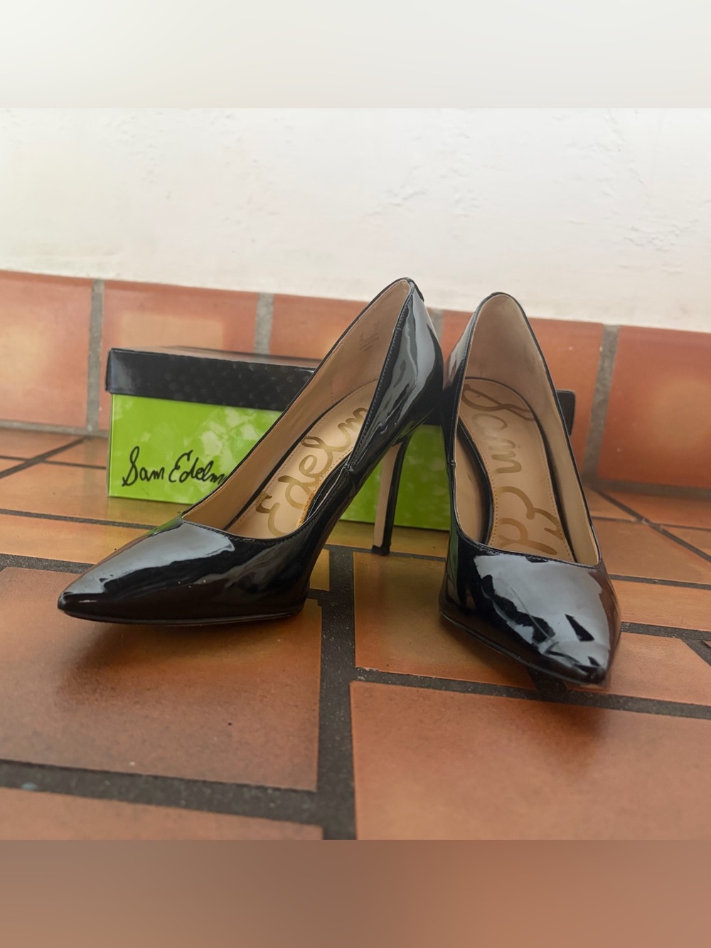 Sam Edelman Black Patent Pointed-Toe High Heels